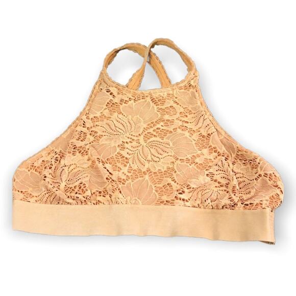 Urban Outfitters Out From Under neutral lace cross-back high neck bralette Large - Picture 2 of 8